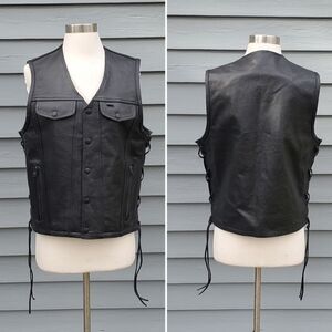Z1R Moto Motorcycle Gaucho Conceal Carry CCW Black Leather Snap Vest Mens Med